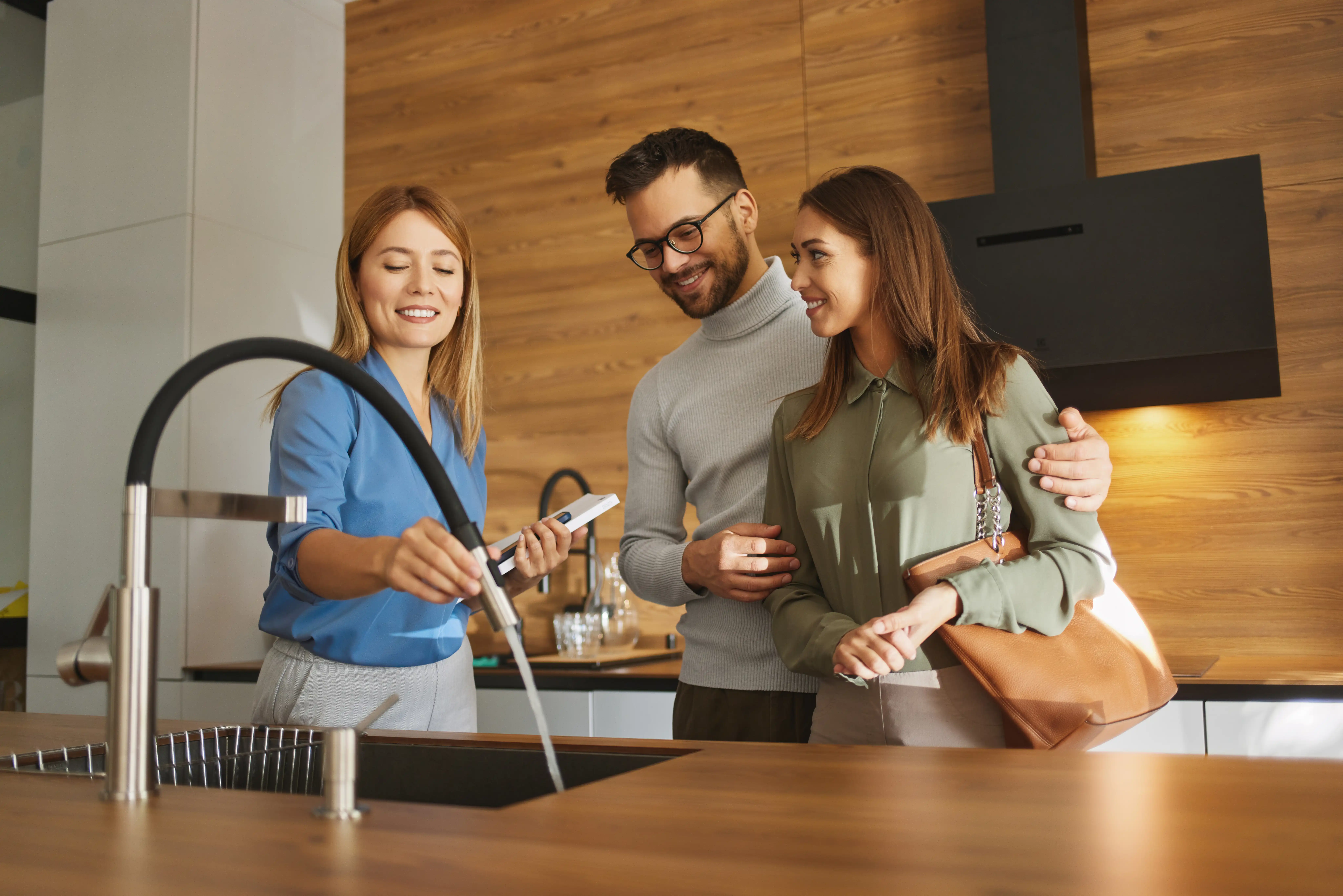 Professional showing a modern kitchen with premium water fixtures and purification system